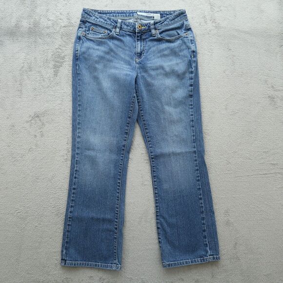 DKNY Jeans Women's 8S Blue Mid-Rise Bootcut Stretch Denim 28" Inseam Timeworn - Picture 1 of 16